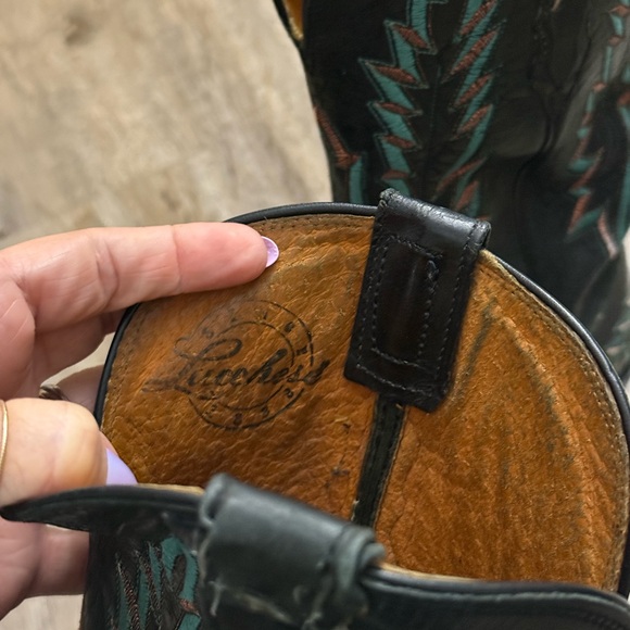 Lucchese Black and Turquoise Snip Toe Western Cowboy Boots Size 7 - Picture 12 of 16